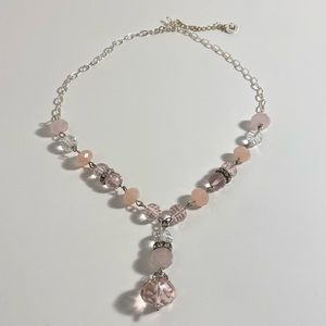 NEW PINK CRYSTAL NECKLACE WITH SILVER ACCENT